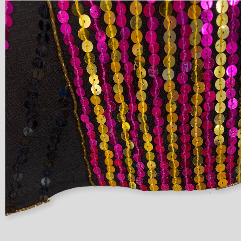 Vintage 90s Sarafino One of a Kind Sequin Celestial Sun Face Cotton Shirt - Picture 6 of 10